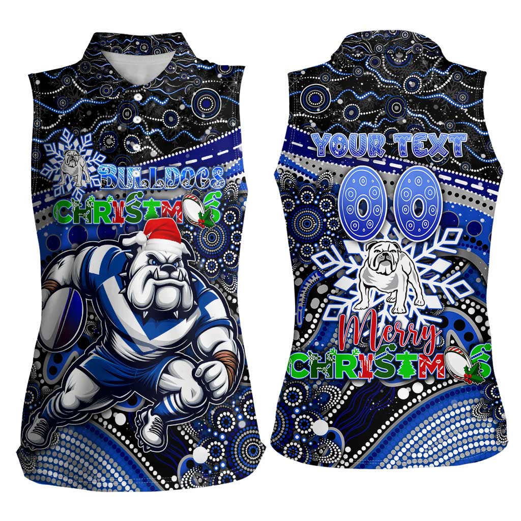 Merry Christmas Bulldogs Women Sleeveless Polo Shirt Aboriginal Santa Rugby Mascot - Canterbury Bankstown