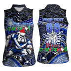 Merry Christmas Bulldogs Women Sleeveless Polo Shirt Aboriginal Santa Rugby Mascot - Canterbury Bankstown