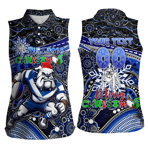 Merry Christmas Bulldogs Women Sleeveless Polo Shirt Aboriginal Santa Rugby Mascot - Canterbury Bankstown