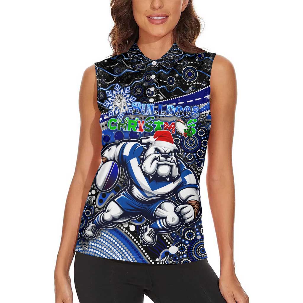 Merry Christmas Bulldogs Women Sleeveless Polo Shirt Aboriginal Santa Rugby Mascot - Canterbury Bankstown