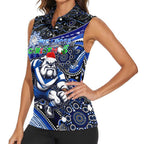 Merry Christmas Bulldogs Women Sleeveless Polo Shirt Aboriginal Santa Rugby Mascot - Canterbury Bankstown