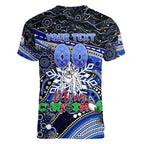 Merry Christmas Bulldogs Women V-Neck T-Shirt Aboriginal Santa Rugby Mascot - Canterbury Bankstown