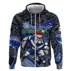 Merry Christmas Bulldogs Zip Hoodie Aboriginal Santa Rugby Mascot - Canterbury Bankstown