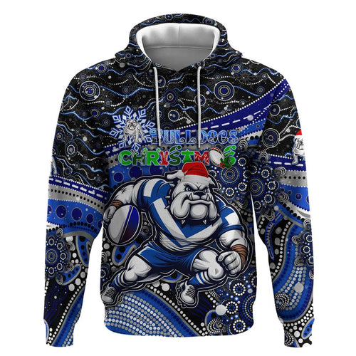 Merry Christmas Bulldogs Zip Hoodie Aboriginal Santa Rugby Mascot - Canterbury Bankstown
