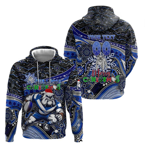 Merry Christmas Bulldogs Zip Hoodie Aboriginal Santa Rugby Mascot - Canterbury Bankstown