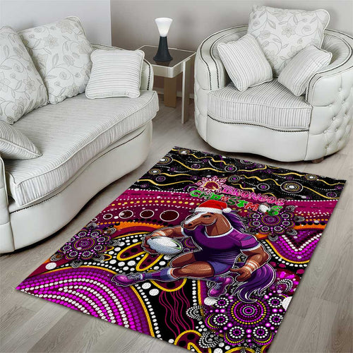 Merry Christmas Broncos Area Rug Aboriginal Santa Rugby Mascot - Brisbane
