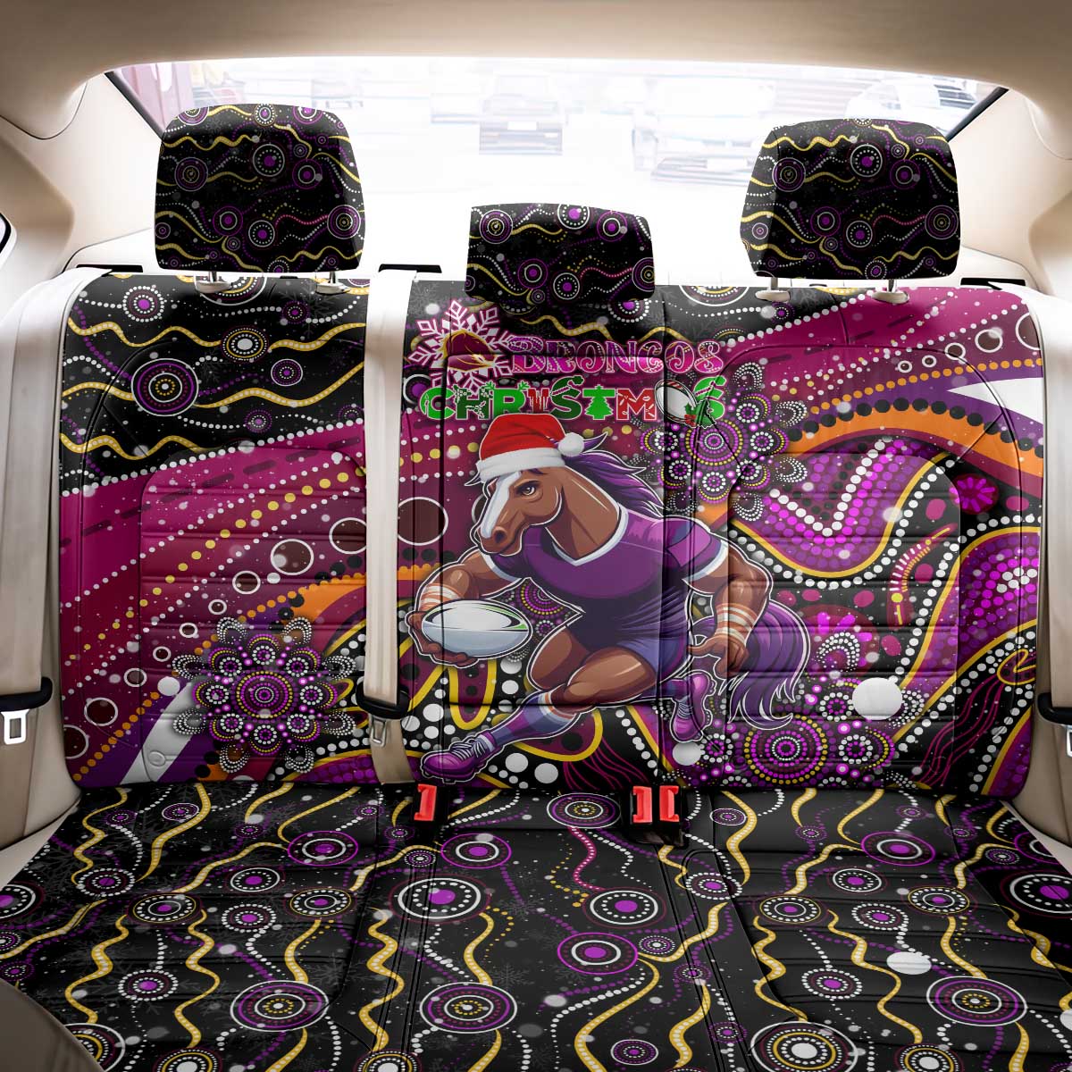 Merry Christmas Broncos Back Car Seat Cover Aboriginal Santa Rugby Mascot - Brisbane