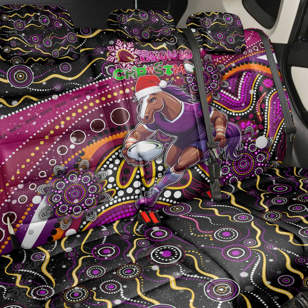 Merry Christmas Broncos Back Car Seat Cover Aboriginal Santa Rugby Mascot - Brisbane
