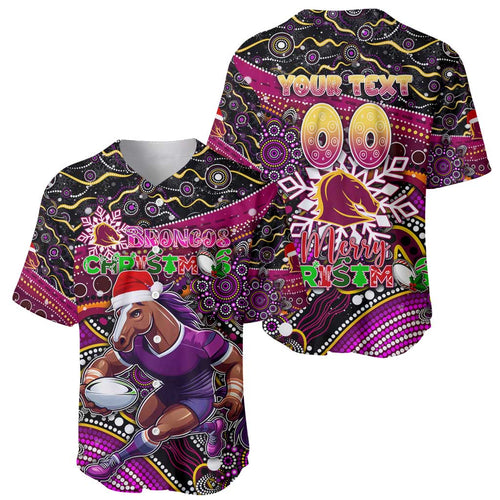 Merry Christmas Broncos Baseball Jersey Aboriginal Santa Rugby Mascot - Brisbane