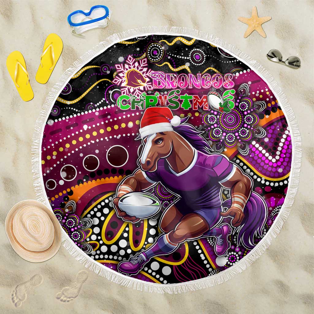 Merry Christmas Broncos Beach Blanket Aboriginal Santa Rugby Mascot - Brisbane