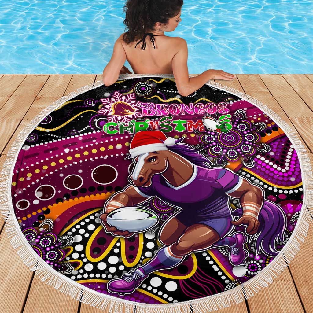 Merry Christmas Broncos Beach Blanket Aboriginal Santa Rugby Mascot - Brisbane