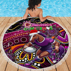 Merry Christmas Broncos Beach Blanket Aboriginal Santa Rugby Mascot - Brisbane