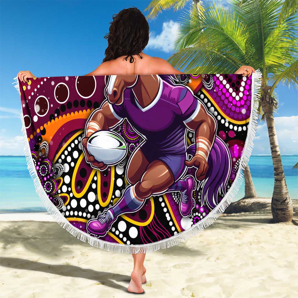 Merry Christmas Broncos Beach Blanket Aboriginal Santa Rugby Mascot - Brisbane