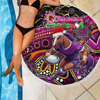 Merry Christmas Broncos Beach Blanket Aboriginal Santa Rugby Mascot - Brisbane