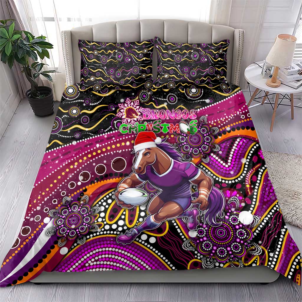 Merry Christmas Broncos Bedding Set Aboriginal Santa Rugby Mascot - Brisbane