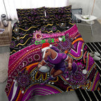 Merry Christmas Broncos Bedding Set Aboriginal Santa Rugby Mascot - Brisbane