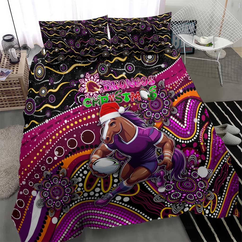 Merry Christmas Broncos Bedding Set Aboriginal Santa Rugby Mascot - Brisbane