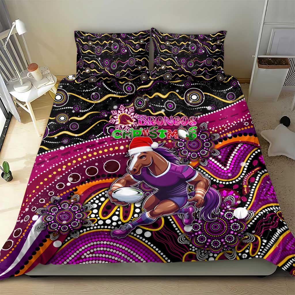 Merry Christmas Broncos Bedding Set Aboriginal Santa Rugby Mascot - Brisbane