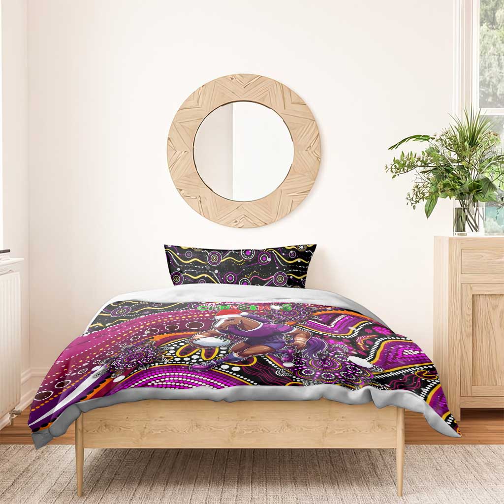 Merry Christmas Broncos Bedding Set Aboriginal Santa Rugby Mascot - Brisbane