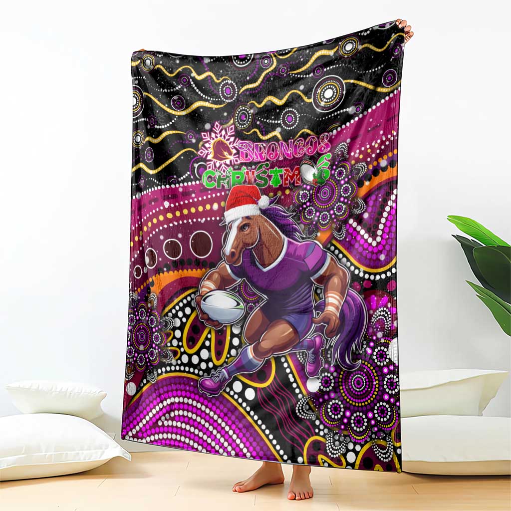 Merry Christmas Broncos Blanket Aboriginal Santa Rugby Mascot - Brisbane