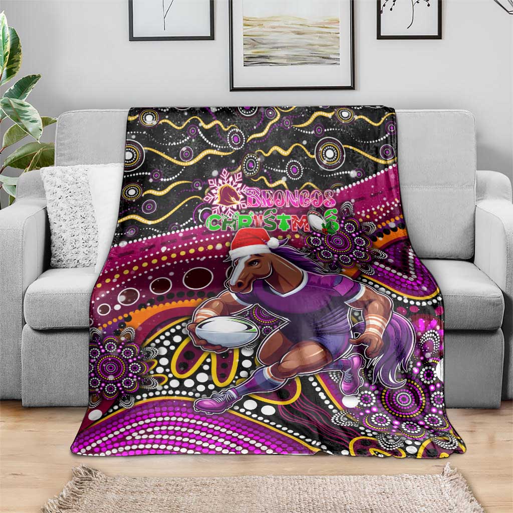 Merry Christmas Broncos Blanket Aboriginal Santa Rugby Mascot - Brisbane