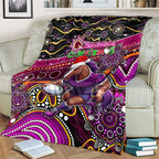 Merry Christmas Broncos Blanket Aboriginal Santa Rugby Mascot - Brisbane