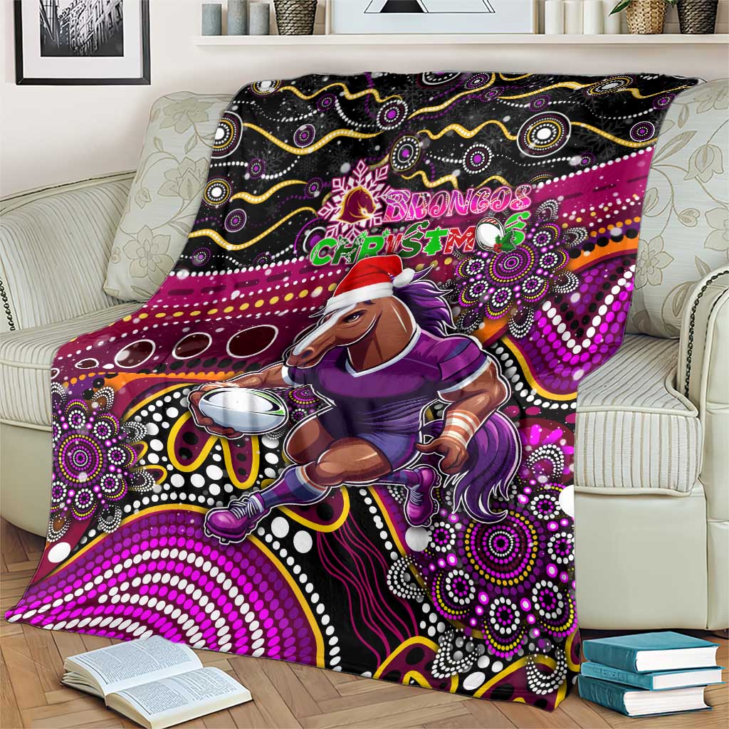 Merry Christmas Broncos Blanket Aboriginal Santa Rugby Mascot - Brisbane