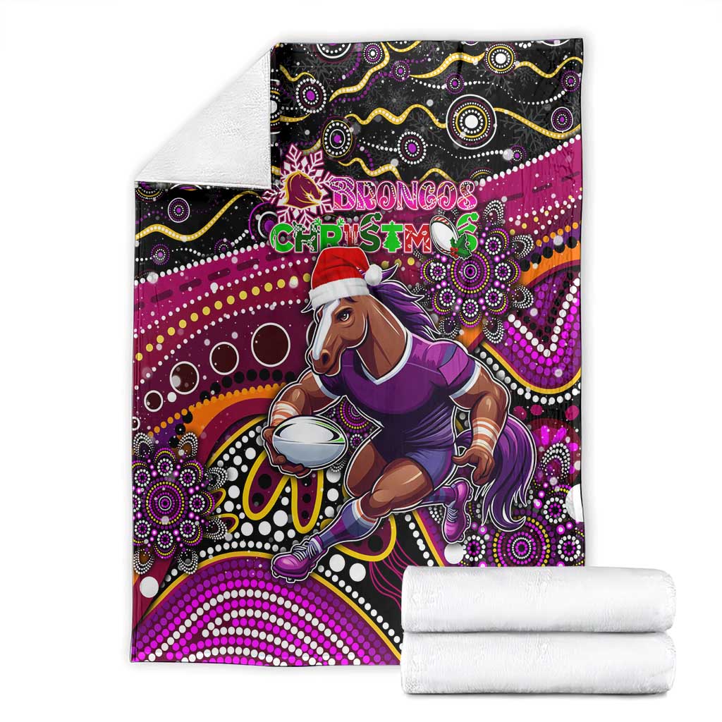 Merry Christmas Broncos Blanket Aboriginal Santa Rugby Mascot - Brisbane