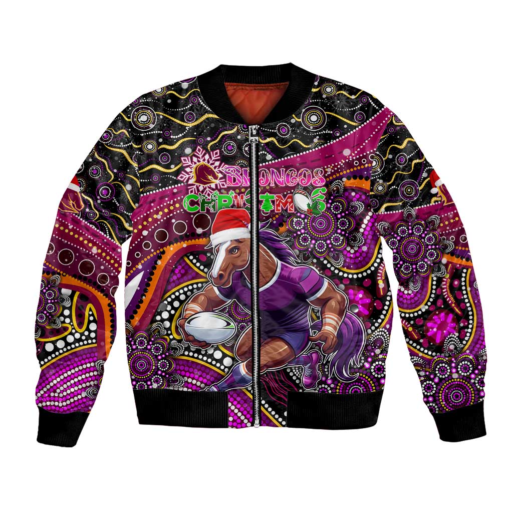 Merry Christmas Broncos Bomber Jacket Aboriginal Santa Rugby Mascot - Brisbane