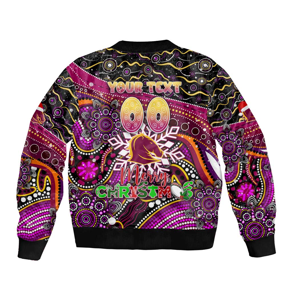 Merry Christmas Broncos Bomber Jacket Aboriginal Santa Rugby Mascot - Brisbane