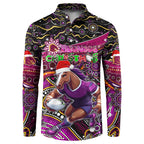 Merry Christmas Broncos Button Sweatshirt Aboriginal Santa Rugby Mascot - Brisbane