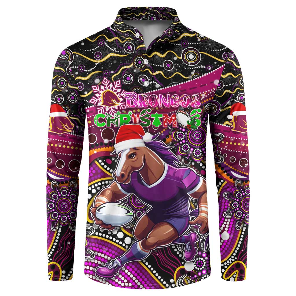 Merry Christmas Broncos Button Sweatshirt Aboriginal Santa Rugby Mascot - Brisbane