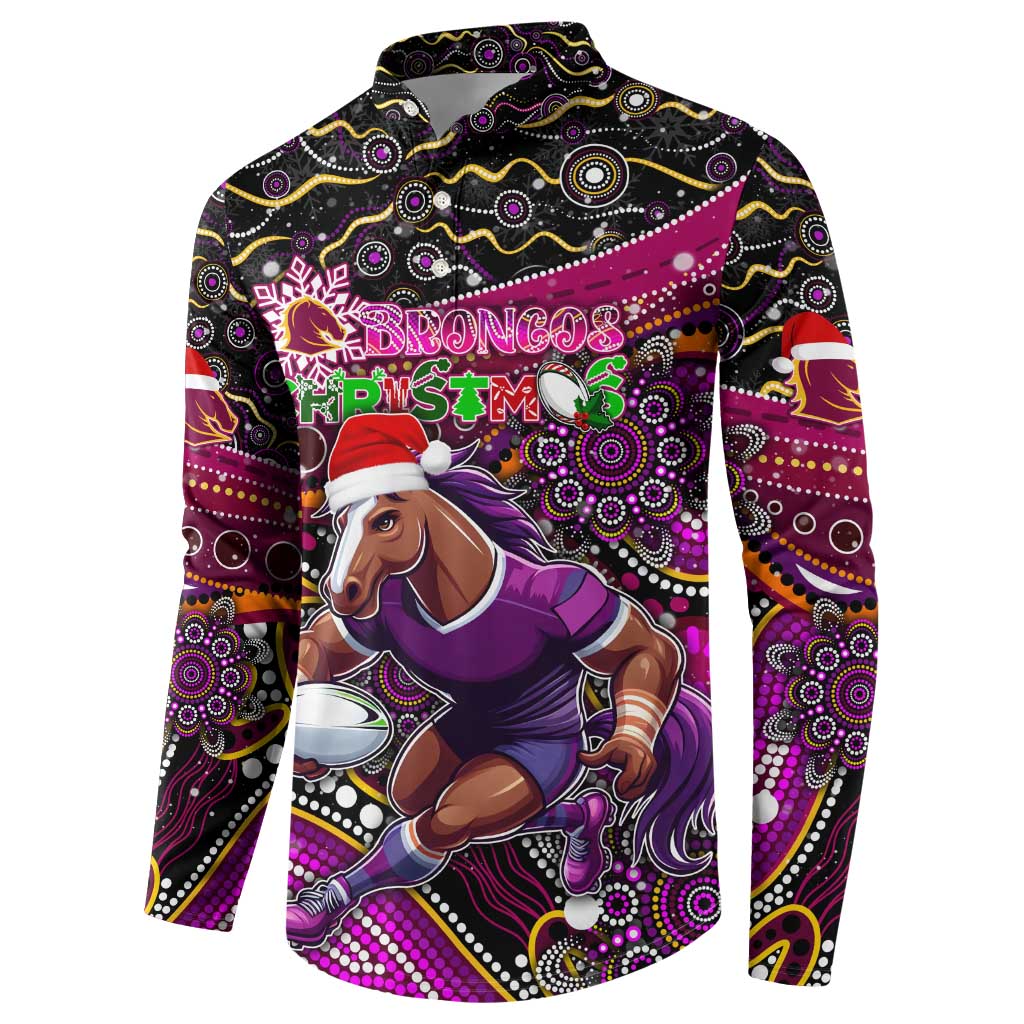 Merry Christmas Broncos Button Sweatshirt Aboriginal Santa Rugby Mascot - Brisbane