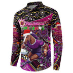 Merry Christmas Broncos Button Sweatshirt Aboriginal Santa Rugby Mascot - Brisbane