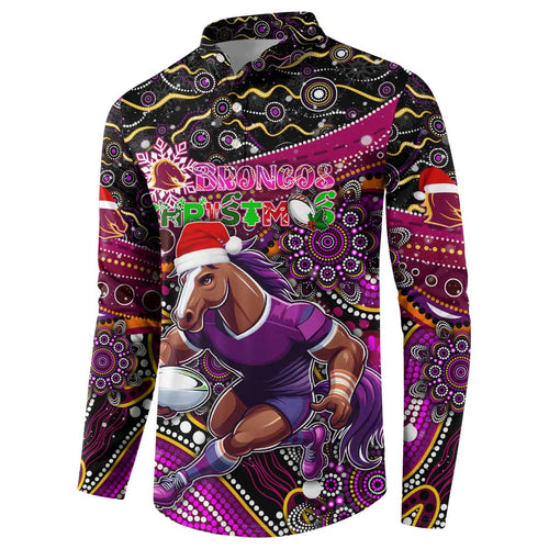Merry Christmas Broncos Button Sweatshirt Aboriginal Santa Rugby Mascot - Brisbane