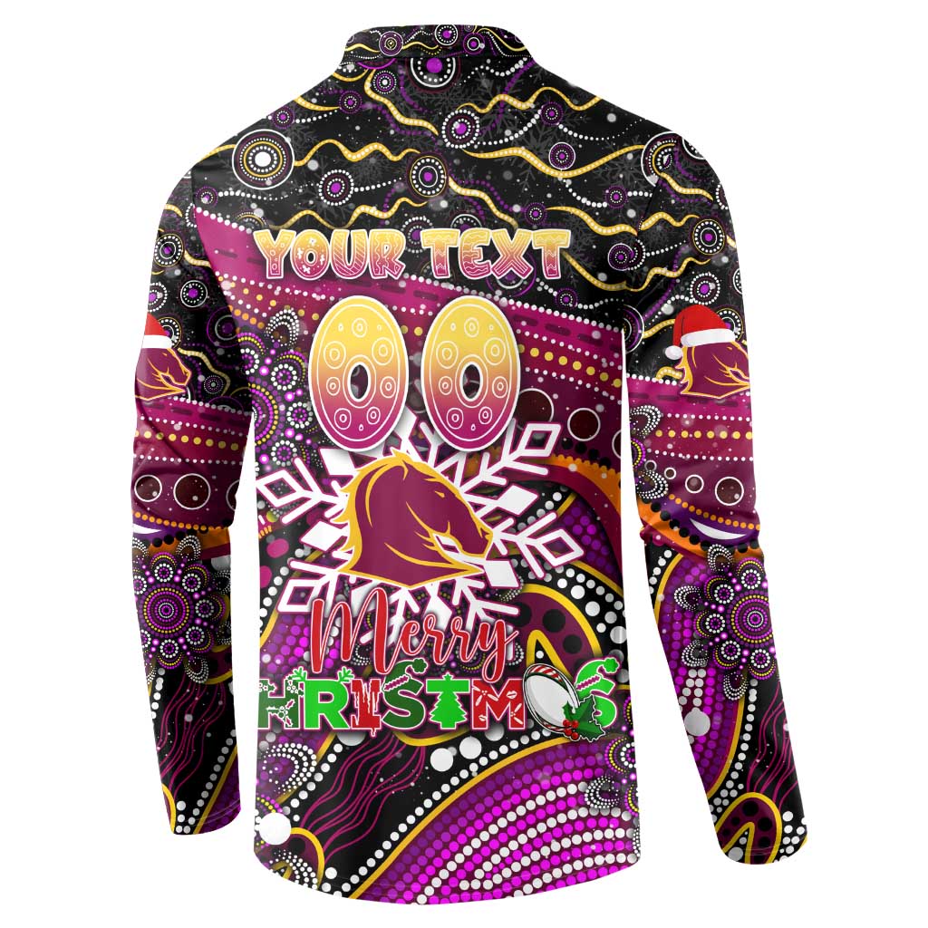 Merry Christmas Broncos Button Sweatshirt Aboriginal Santa Rugby Mascot - Brisbane