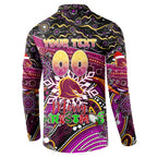 Merry Christmas Broncos Button Sweatshirt Aboriginal Santa Rugby Mascot - Brisbane