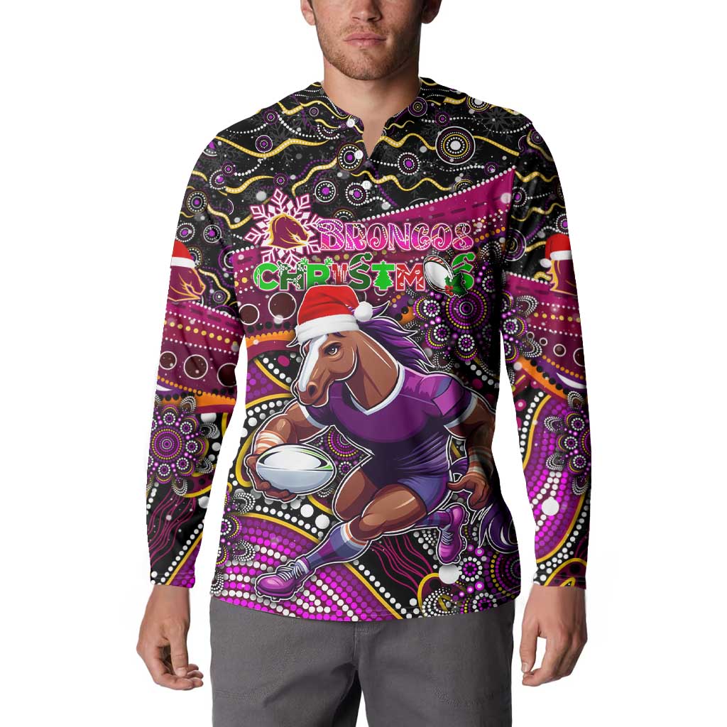 Merry Christmas Broncos Button Sweatshirt Aboriginal Santa Rugby Mascot - Brisbane