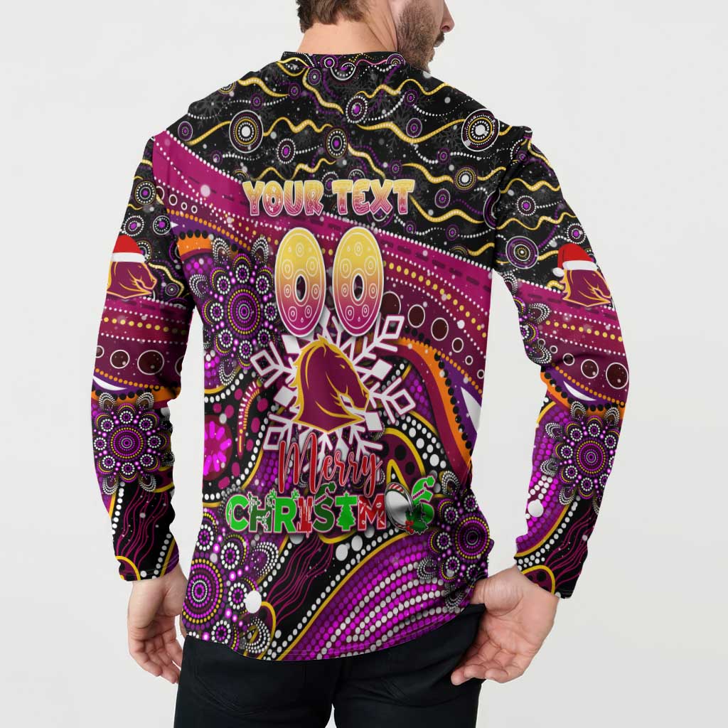 Merry Christmas Broncos Button Sweatshirt Aboriginal Santa Rugby Mascot - Brisbane