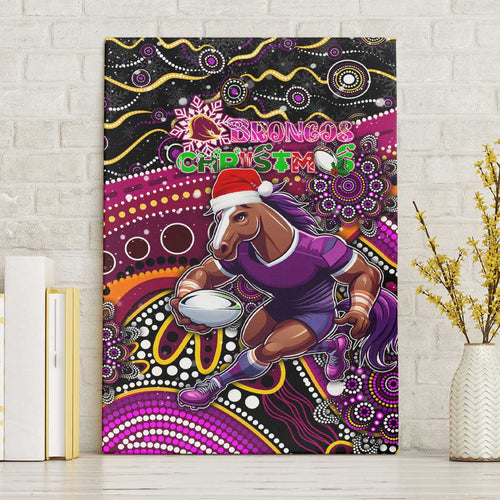 Merry Christmas Broncos Canvas Wall Art Aboriginal Santa Rugby Mascot - Brisbane