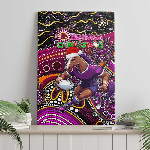 Merry Christmas Broncos Canvas Wall Art Aboriginal Santa Rugby Mascot - Brisbane