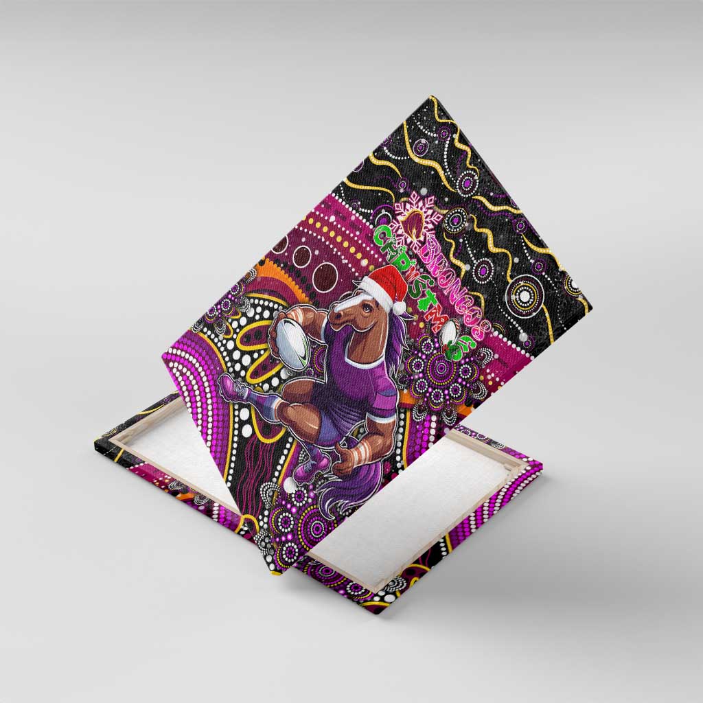Merry Christmas Broncos Canvas Wall Art Aboriginal Santa Rugby Mascot - Brisbane
