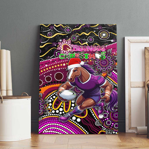 Merry Christmas Broncos Canvas Wall Art Aboriginal Santa Rugby Mascot - Brisbane