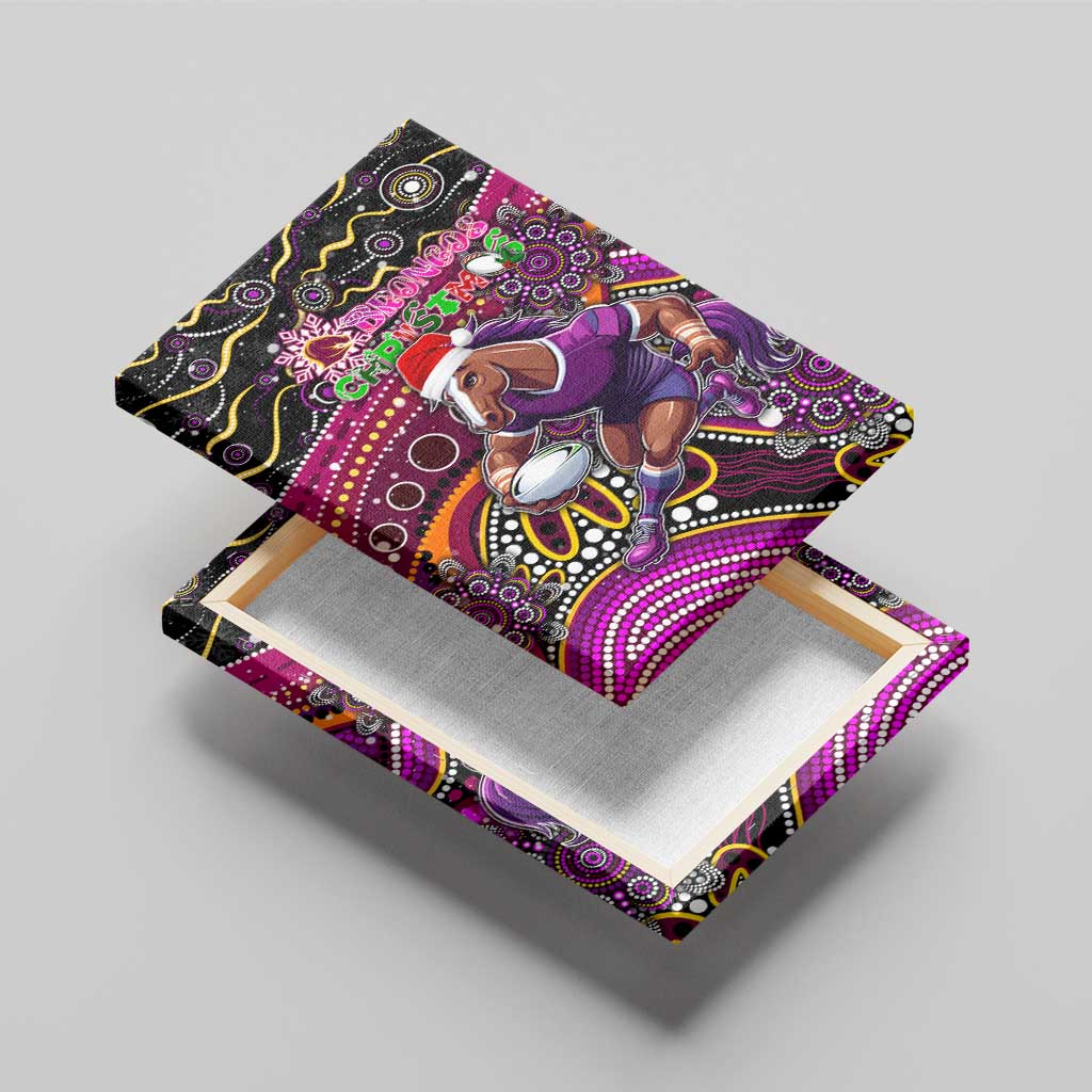 Merry Christmas Broncos Canvas Wall Art Aboriginal Santa Rugby Mascot - Brisbane