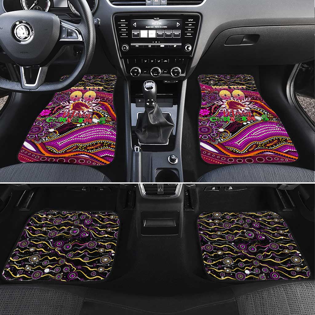 Merry Christmas Broncos Car Mats Aboriginal Santa Rugby Mascot - Brisbane
