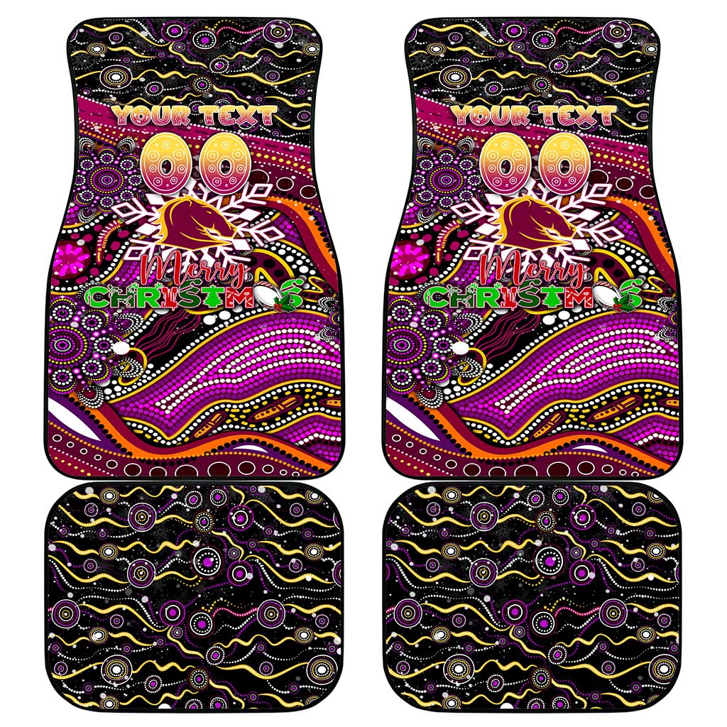 Merry Christmas Broncos Car Mats Aboriginal Santa Rugby Mascot - Brisbane