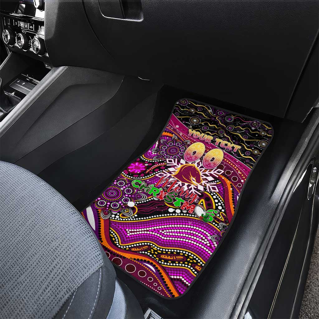 Merry Christmas Broncos Car Mats Aboriginal Santa Rugby Mascot - Brisbane