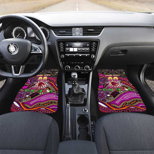 Merry Christmas Broncos Car Mats Aboriginal Santa Rugby Mascot - Brisbane