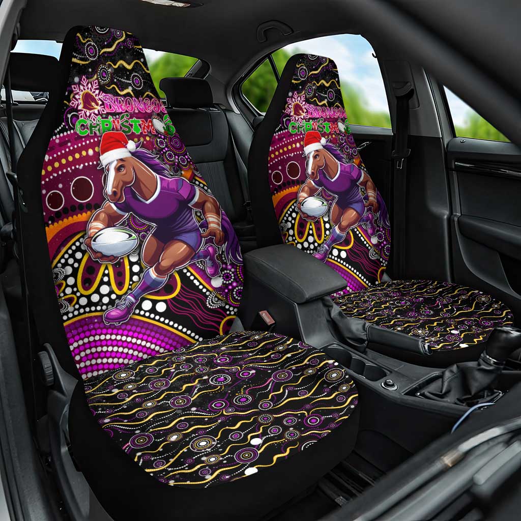 Merry Christmas Broncos Car Seat Cover Aboriginal Santa Rugby Mascot - Brisbane