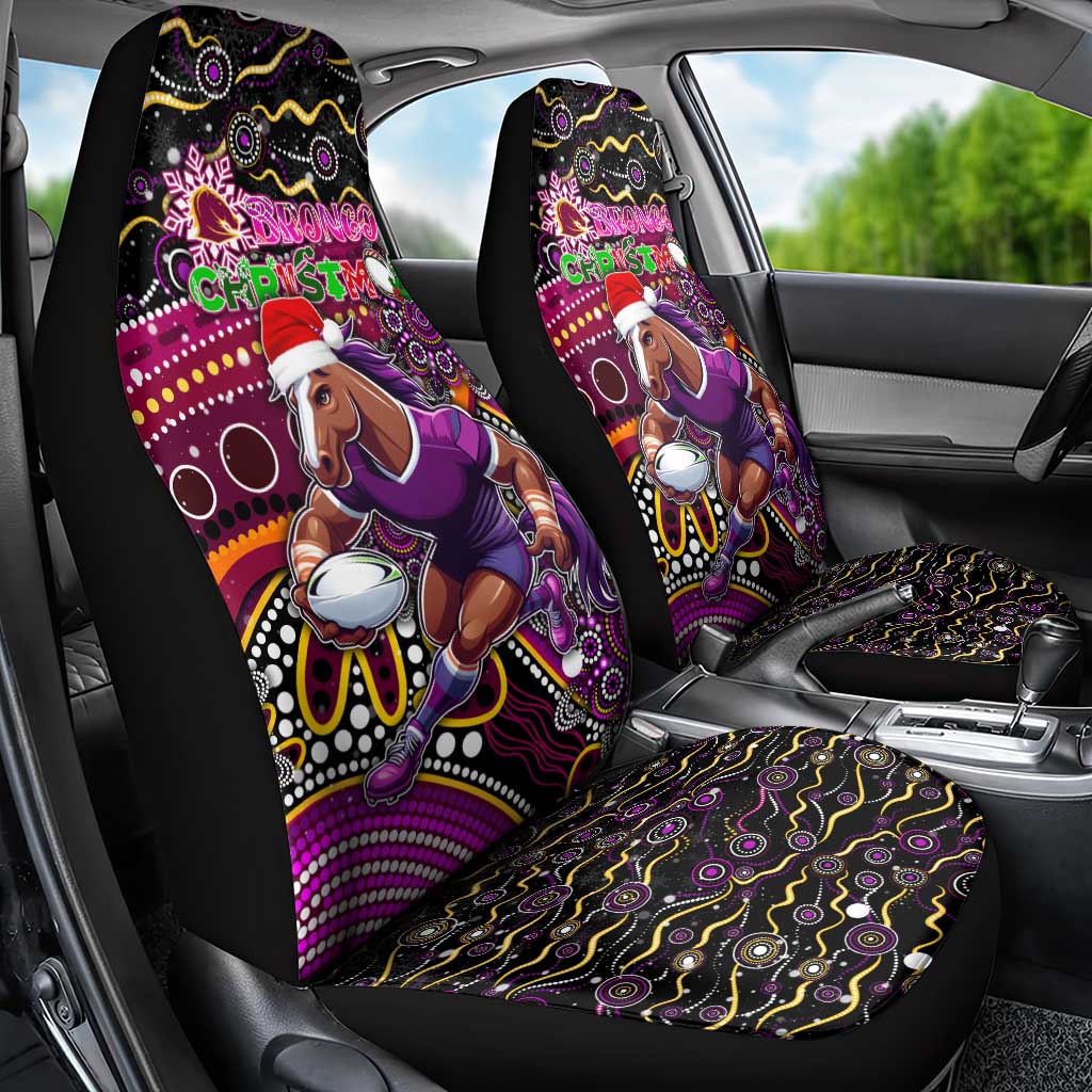 Merry Christmas Broncos Car Seat Cover Aboriginal Santa Rugby Mascot - Brisbane